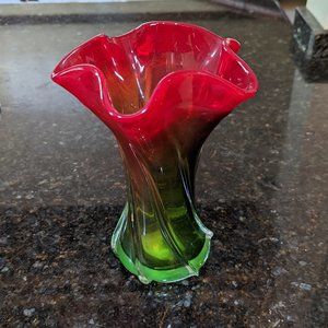 Green and Red Glass Vase